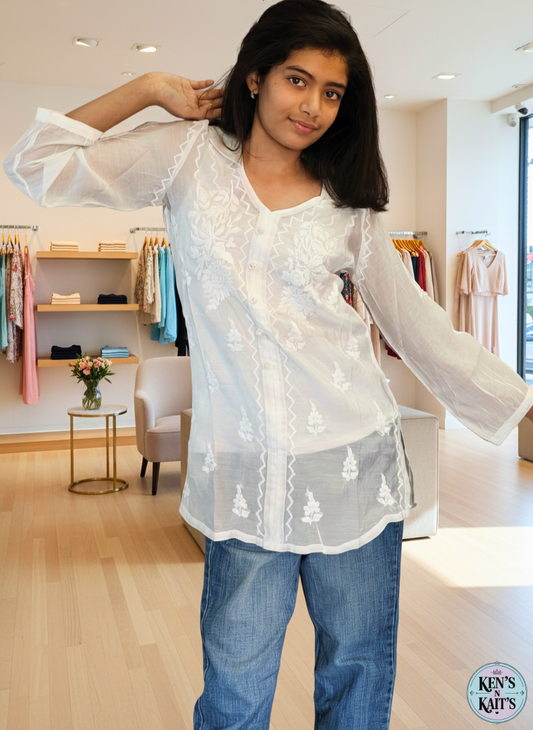 Chanderi Chikenkari Shirt