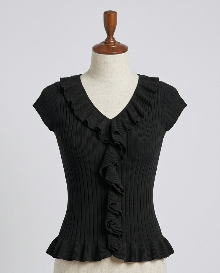 Ribbed Knit Ruffle Top