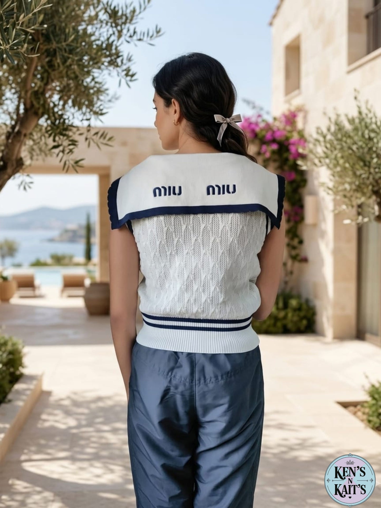 Sailor Collar Textured Knit Top