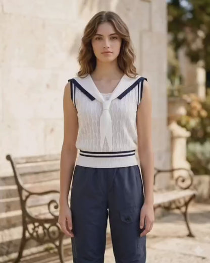 Sailor Collar Textured Knit Top