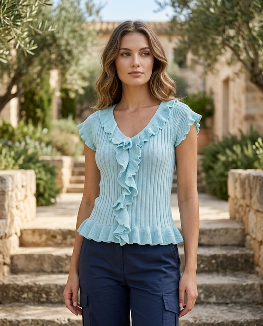 Ribbed Knit Ruffle Top