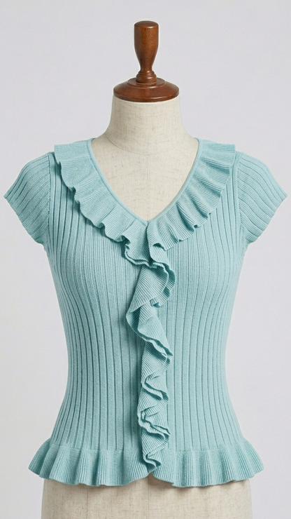 Ribbed Knit Ruffle Top
