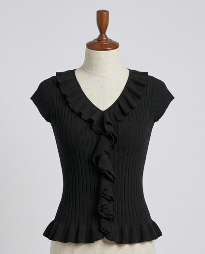 Ribbed Knit Ruffle Top