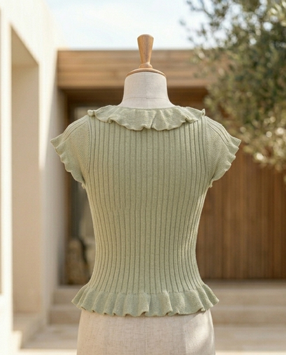 Ribbed Knit Ruffle Top